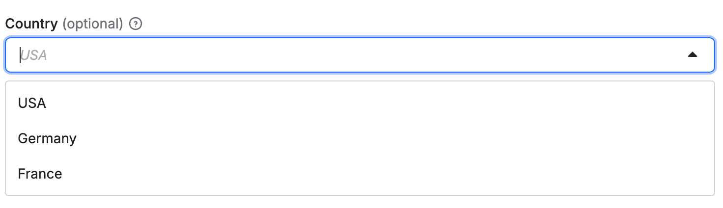 Apify Actor input schema - country input